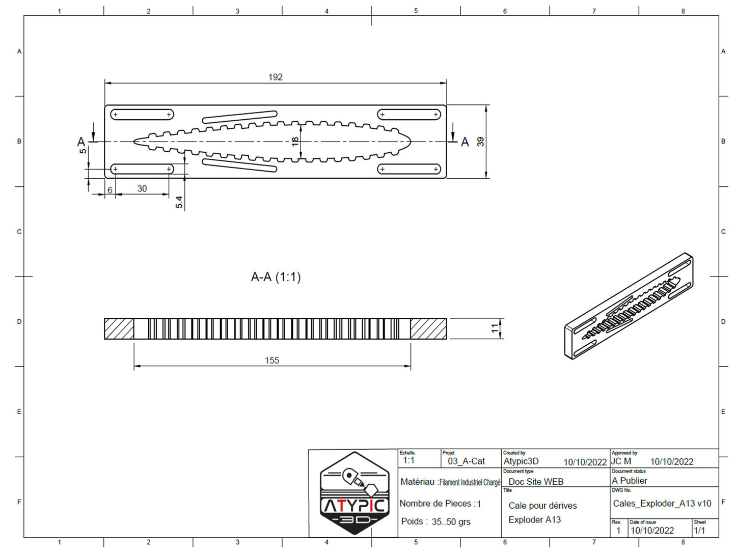 Cales réglable pour Exploder A13 Atypic3D